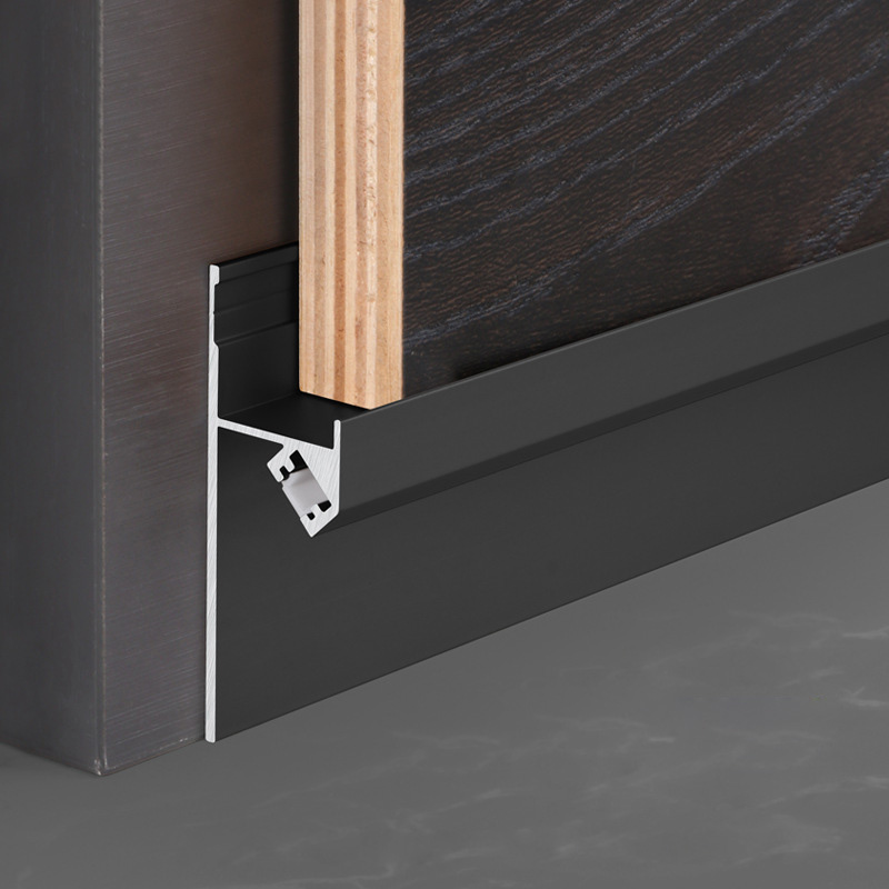 8mm LED Strip Wooden Wall Skirting Black Aluminum Baseboard For 18mm Wood 8mm LED Strip Wooden Wall Skirting Black Aluminum Baseboard For 18mm Wood